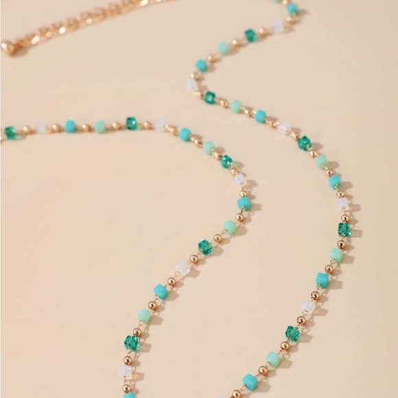 Gold Necklace and Blue Emerald Pearls For Women - Picture 3 of 6